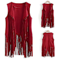 Miniatyrbilde 4 av 5: Dame Dusk Sleeveless Vest 70-talls 1970-talls Hippie Faux Suede Vest Frynser Jakke Cardigans Red M