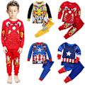 Miniatyrbild 1 av 4: Superhjälte Pyjamas Set för Pojkar Loungewear Topp Byxor Pjs Outfit Sovkläder Iron Man 4-5 Years