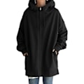 Miniatyrbilde 1 av 2: Dame Ensfarget Full Glidelås Hettejakke Fritid Utendørs Høst Langermet Hette Lommer Jakke Black 2XL
