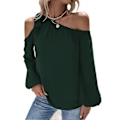 Miniatyrbilde 1 av 5: Dame Topp Kald Skulder Knyteknute Ensfarget Lykt Erme Elastisk Mansjett Chiffon Elegant Casual Bluse Skjorte Dark Green M