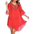 Miniatyrbillede 3 af 5: Badedragt Cover Up Dame Badedragt Kjole Plus Size Sexet Bikini Strand Tunika Top Sommer A red 2XL
