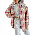 Miniatyrbilde 5 av 5: Vinter Ulljakke Casual Rutete Flanell Shacket Jakke Oversized Knapp Ned Lang Ermet Høst Skjortejakke Kåpe Topper Jakke Kvinner GREY XL