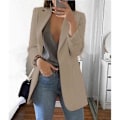 Miniatyrbillede 2 af 4: Dame Revers Arbejde Kontor Blazer Jakke Casual Langærmet Overtøj Hoftelang Yellow S