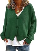 Damtröja Stickad Casual V-ringad Enfärgad Kofta Dark Green L