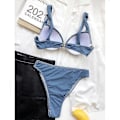 Pikkukuva 3 / 4: Naisten bikinit uimapuvut peitekolmio bikinisetit seksikkäät ranta-asut kaksiosaiset uimapuvut yksivärinen DARK BLUE M