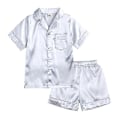 Miniatyrbild 1 av 2: Barn Småbarn Baby Flicka Pojke Satin Pyjamas Set Lång Kort Ärm Knäppning Pyjamasskjorta Topp+byxor Underdelar Sovkläder Outfits Style A Silver 10-11 Years