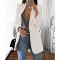 Miniatyrbillede 1 af 5: Dame Revers Arbejde Kontor Blazer Jakke Casual Langærmet Overtøj Hoftelang White L
