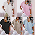 Miniatyrbillede 3 af 3: Dame Bomuld Linned Tunika Toppe Kvinder V-Hals T-Shirt Løs Bluse Plus Størrelse P20211224421 white L