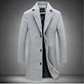 Miniatyrbild 2 av 3: Stor Storlek Herr Klassisk Yllerock Varm Vinter Enkelknäppt Lång Trenchcoat Casual Slim Fit Ytterkläder Light Grey 4XL