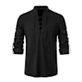Pikkukuva 1 / 4: Miesten Henry-paita, pitkähihainen, puuvilla-pellava, rento, pystykaulus Black XL