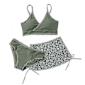 Miniatyrbild 1 av 4: Sommar Tankini Set för Små Flickor, 3 Delar/set, Strand Surf Badkläder 8-12 År, Vadderad Bikini Baddräkt Set för Barn green 130