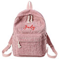 Miniatyrbild 2 av 5: Personlig Corduroy Dam Skolväska Broderad Logotyp Ryggsäck Pink no need to custom