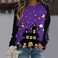 Miniatyrbillede 1 af 2: Halloween Trøjer til Kvinder - Græskar Ansigt Dansende Skelet Trøje Langærmet Sweater Sjov Grafisk Trøje style 14 XXL