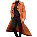 Miniatyrbilde 1 av 2: Lang Trenchcoat for Menn Jakkeslag Overfrakk Casual Jakke Ensfarget Overdeler