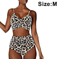 Miniatyrbillede 1 af 5: Højtaljet bandage bikini sæt til kvinder, wrap todelt push up badedragter krydsmønster dame badetøj Leopard M