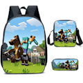 Pikkukuva 2 / 4: 3 kpl/setti MINECRAFT 3D-tulostetut lasten reput Tyttöjen poikien reput Lasten koululaukut Sarjakuva-aiheinen lastentarhareppu Army Green 16 Inches