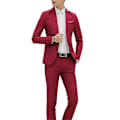 Miniatyrbild 1 av 2: Herr Formell 2-delad Smokingkostym Kavaj Et + Byxor Set Wine Red M