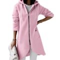 Miniatyrbillede 1 af 2: Dame Irregular Full Zip Lang Frakke Casual Udendørs Efterår Langærmet Hættejakke Pink M