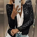 Miniatyrbillede 3 af 5: Dame Cardigan Langærmet Skinnende Pailletjakke Åben Front Casual Damejakke Red L