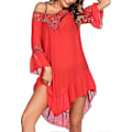 Miniatyrbillede 4 af 5: Badedragt Cover Up Dame Badedragt Kjole Plus Size Sexet Bikini Strand Tunika Top Sommer A red 2XL