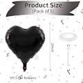 Miniatyrbillede 3 af 5: Sort Hjerte Balloner, 5 stk. Sort Hjerteformede Folieballoner, 18 Tommer Metalliske Sorte Folieballoner Valentinsdag Balloner Helium Til Valentinsdag, Bryllup White