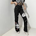 Miniatyrbillede 4 af 5: Cyber Y2k Bukser Akademiske Mørke Klæder Hippie Løse Jeans style2 M