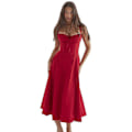 Miniatyrbillede 1 af 5: Dame Sommer Blomstret Rygløs Maxikjole Sexet Ærmeløs Lavt Skåret Kjole Bodycon Spaghetti Strop Lang Kjole, 40% Rabat Red S