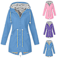 Miniatyrbilde 3 av 4: Regnfrakk i store størrelser for kvinner, vanntett, lang, med hette, trenchcoat, foret vindjakke, reisejakke, utendørs jakke med hette Sky Blue M
