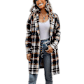 Miniatyrbillede 1 af 4: Dame Plaid Jakke Mellemlang Trenchcoat Efterår Uld Frakke Blue 2XL