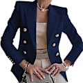 Miniatyrbillede 1 af 2: Dame Dobbeltradet Blazer Langærmet Reversfrakke Mode Afslappet Formel Slim Fit Jakke Overtøj February5 Navy Blue M