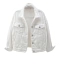 Miniatyrbilde 2 av 4: Dame Vår og Høst Kåper Varm Ensfarget Langermet Denimjakke Yttertøy White M