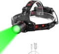 Grønt lys hodelykt for nattsyn, ultrasterk grønn hodelykt USB-oppladbar LED-jaktlykt