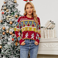 Miniatyrbillede 1 af 9: Christmas Snowflake Sweater Efterår Og Vinter Sweater Kvinder red medium