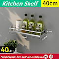 Miniatyrbillede 1 af 7: Multi-Purpose Køkken Opbevaring Vægmontering Spice Rack Hyldebeslag Silver-40cm