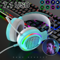 Miniatyrbillede 1 af 11: 7.1 USB RGB Led Light Gamer Headset Hovedtelefoner til PS4 PS5 Fifa pink