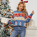Miniatyrbillede 2 af 9: Christmas Snowflake Sweater Efterår Og Vinter Sweater Kvinder red medium