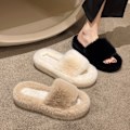 Miniatyrbillede 6 af 9: Dame Fluffy Slippers Vinter Pels Rutsjebaner Varm Flip Flop khaki 41