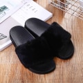 Miniatyrbillede 1 af 7: Hjemmesko Dame Flade Sko Kvinde Dame Fur Flip Flops Black 39