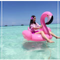 Miniatyrbillede 6 af 9: Kæmpe oppustelig Flamingo Pool Float Ride-On Svømmering rose gold 150*150*85CM