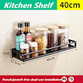 Miniatyrbillede 1 af 7: Multi-Purpose Køkken Opbevaring Vægmontering Spice Rack Hyldebeslag Black-40cm   440