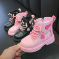 Miniatyrbild 3 av 7: Flickstövlar Barnmode gummistövlar Cool flicka Höst och vinter Bomull Mjuk sula Rosa med Love Side Zip black 33