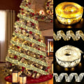 Miniatyrbild 3 av 7: Christmas Ribbon Fairy Light Juldekoration DIY Bows String Light Tree Ornaments Gold-White 10M