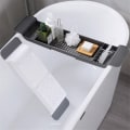 Miniatyrbillede 1 af 8: Badekarhylde Udtrækkelig Badeværelse badekar bakke Bruser Caddy Bath Rack white 55*17*5cm