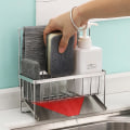 Miniatyrbillede 6 af 7: Køkkenvask Organizer Caddy Sink Caddy Svampebørsteholder med afløbsbakke A