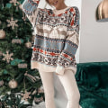 Miniatyrbillede 3 af 8: O-hals langærmet sweater kvinder juletrykt sweater Beige M