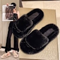 Miniatyrbillede 5 af 9: Dame Fluffy Slippers Vinter Pels Rutsjebaner Varm Flip Flop black 39