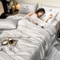 Miniatyrbillede 9 af 11: Let Luksus Vasket Sommer Cool Quilt Is Silke Aircondition Quilt Enkelt Dobbelt Tyndt Tæppe Sengetøj khaki 180x220cm 4pcs set
