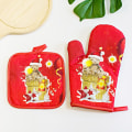 Miniatyrbild 1 av 5: 2st/ set Köks Anti-het Handskar Jul Mikrovågsugn Handske red Christmas Mouse