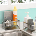 Miniatyrbillede 4 af 7: Køkkenvask Organizer Caddy Sink Caddy Svampebørsteholder med afløbsbakke B