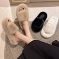 Miniatyrbillede 2 af 9: Dame Fluffy Slippers Vinter Pels Rutsjebaner Varm Flip Flop khaki 41